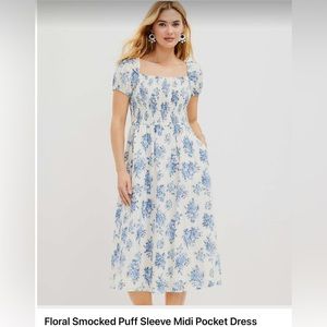Loft blue and off white floral midi dress